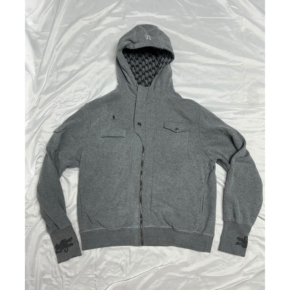 The Drinking Jacket V.2 Zip Up Hoodie Gray Mens XL Utility Pockets Monkey Print